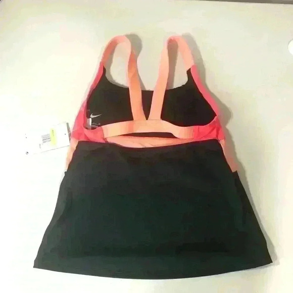 Nike Women Swim Tankini Top Coral Black Peach Removable Pads Size Small NWT - Picture 5 of 13